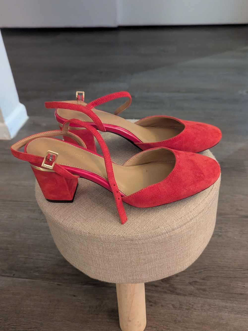 Calvin Klein Red Suede Slingback Block Heels